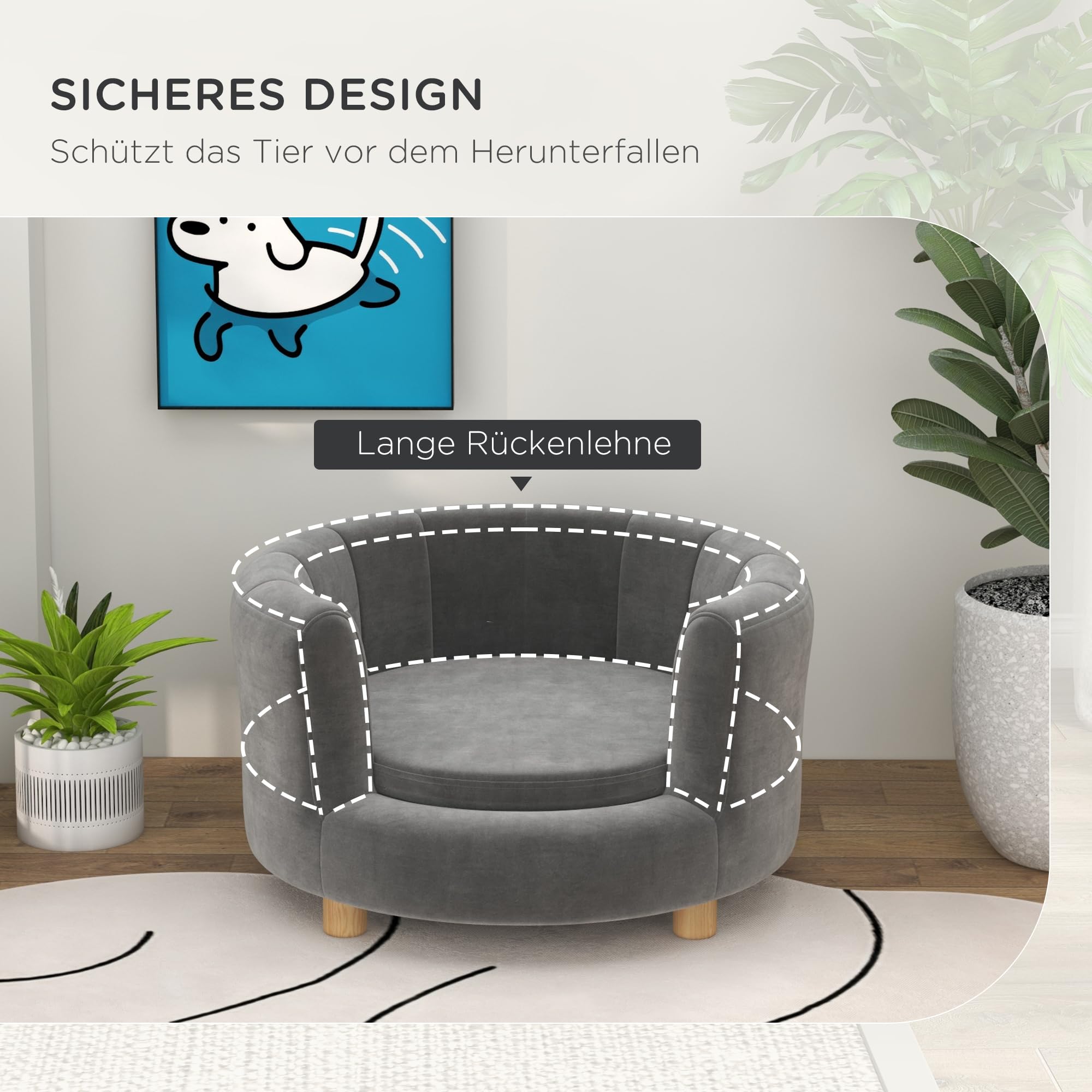 PawHut sofá para perros, funda lavable, sofá para mascotas con respaldo y patas de madera, sofá para gatos, para perros pequeños de menos de 4,5 kg, gris