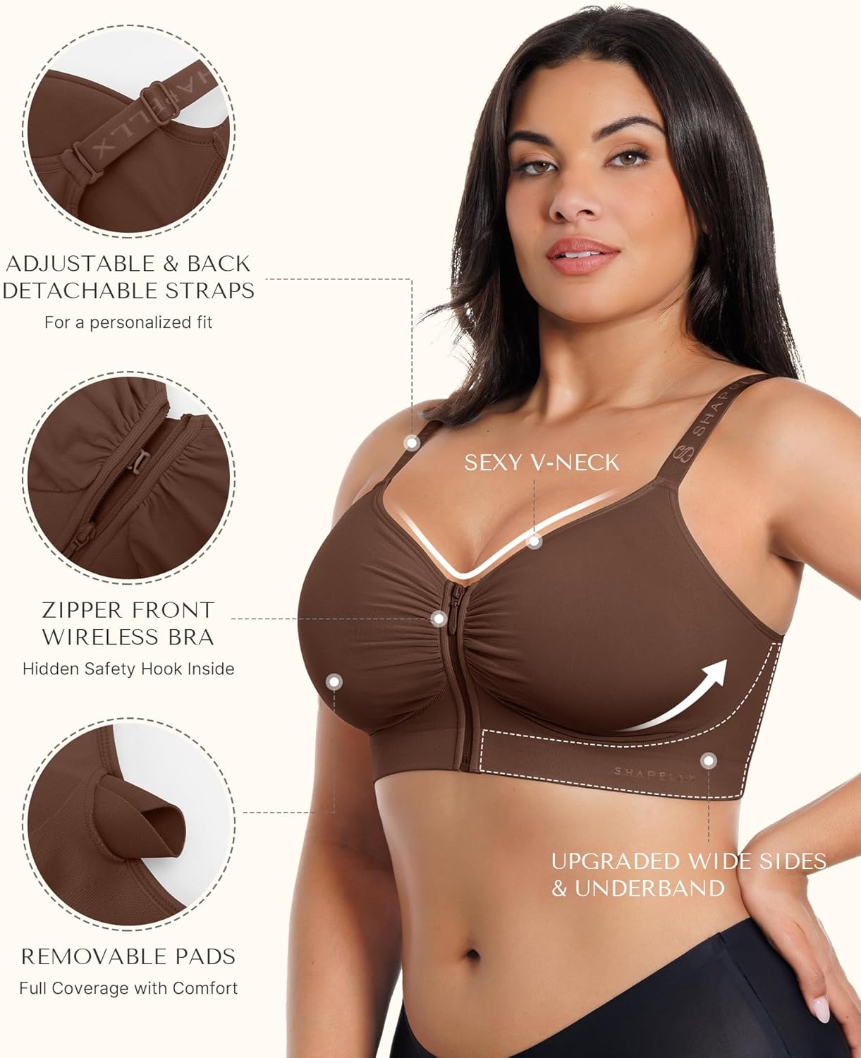 SHAPELLX Bras for Women Front Closure Wireless Everyday Bra Full Coverage Push Up Comfortable Bralettes with Zipper - Image 4
