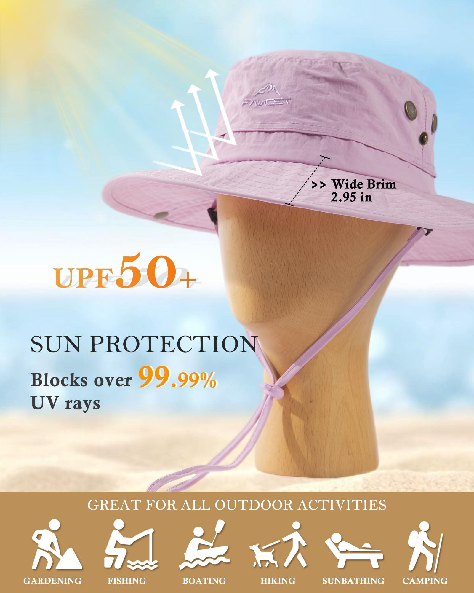 TOP-EX Sombrero de sol UPF 50 para mujer, ala ancha, protección UV, impermeable, sombrero de safari, plegable, para caminar, pescar, con agujero para cola de caballo