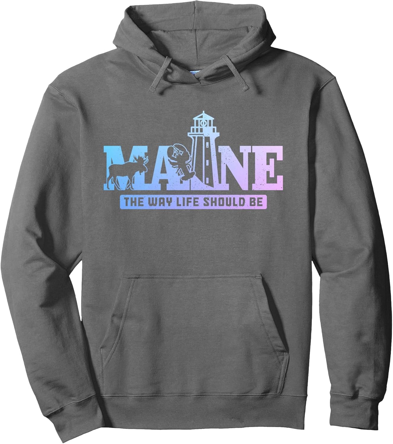 Maine Lighthouse Elk Lobster Pride Vintage Souvenir Pullover Hoodie