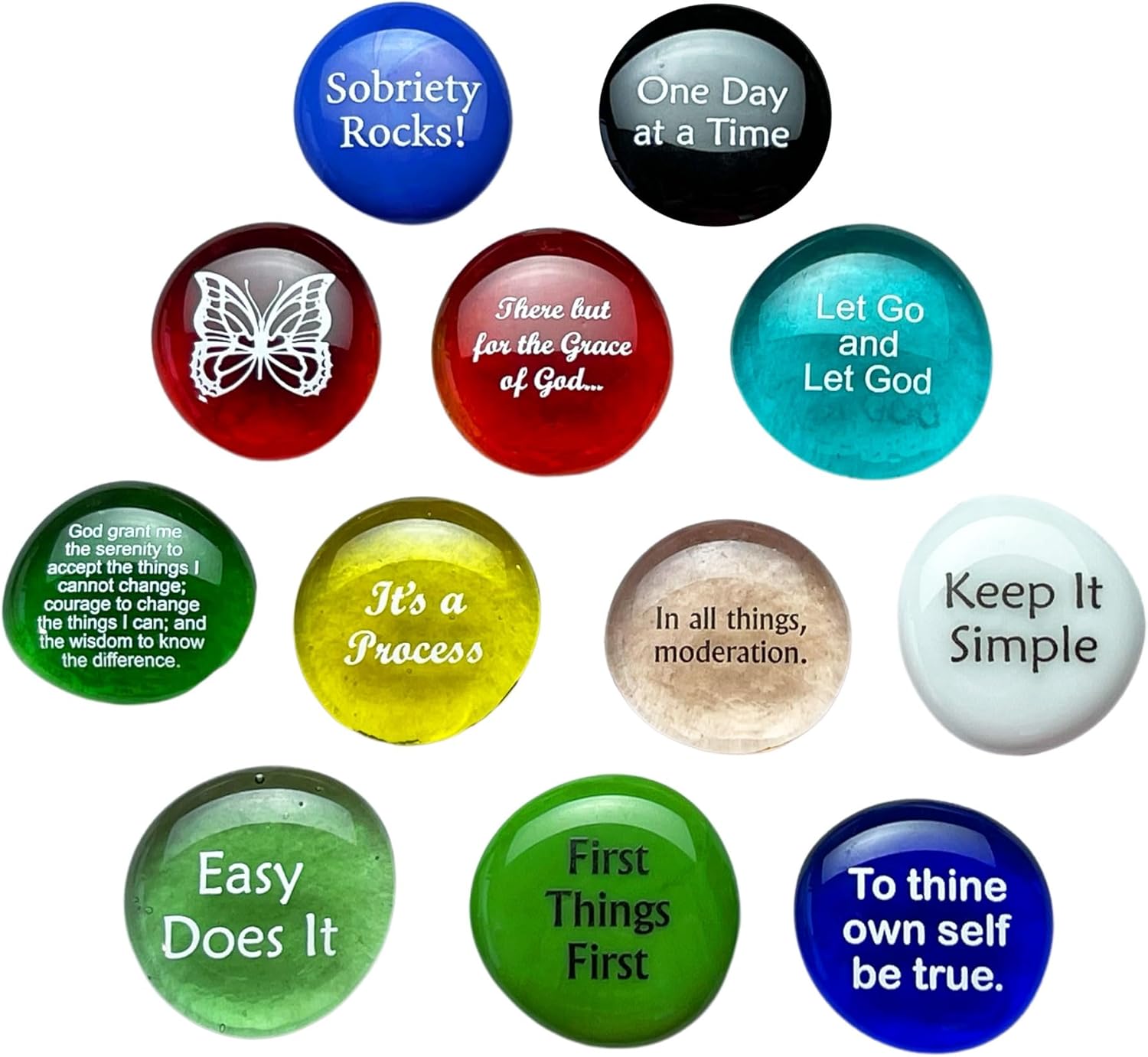 Lifeforce Glass Recovery Stones, 12 Daily Reminders for Sobriety, Variety Pack, Perfect for 12 Step