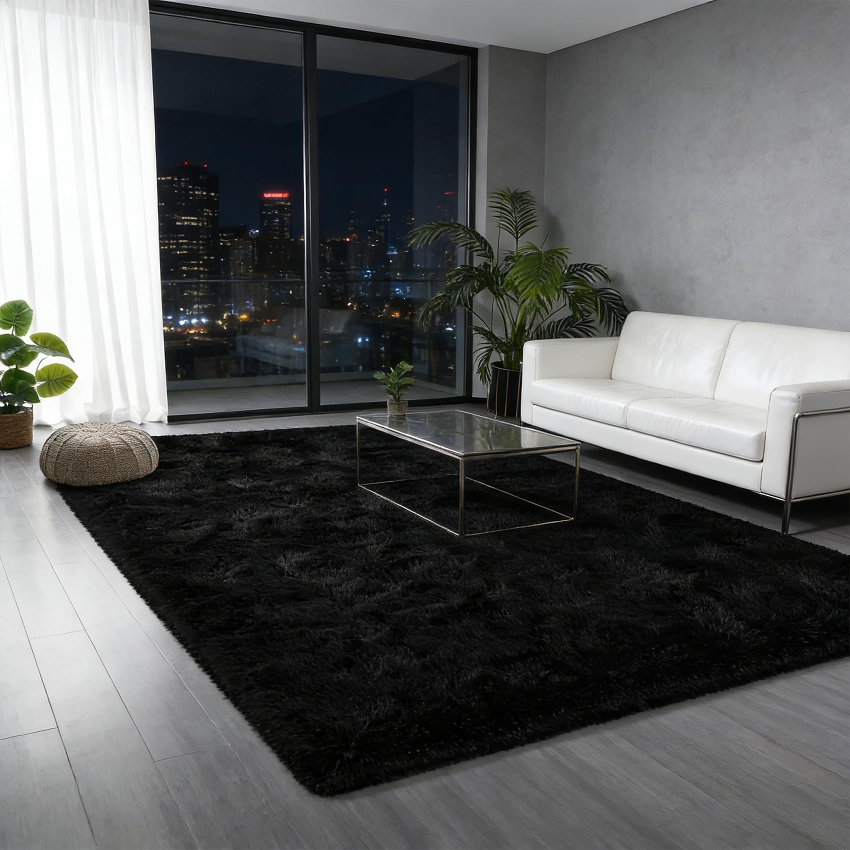 Schlafzimmer Teppich 160 x 180 cm, Waschbar, Flauschige Oberfläche, Robust, Spitzenqualität, Pflegeleicht, in Vielen Farben & Größen, Teppich Wohnzimmer Langlebig, Schwarz