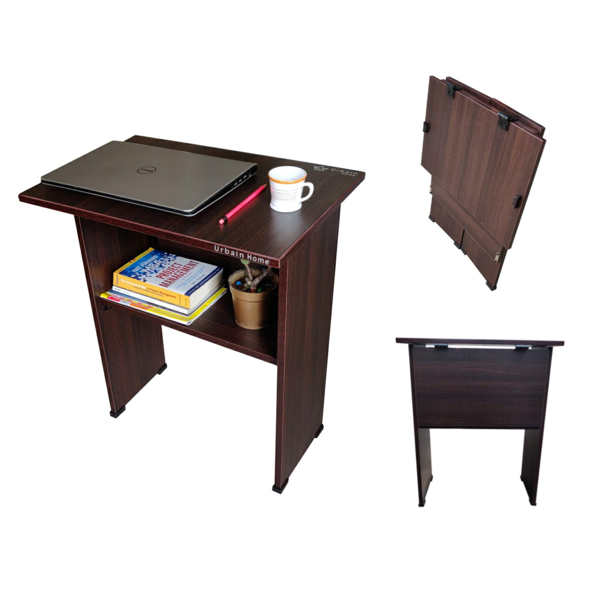 Urbain Home Cairo Folding Study Cum Laptop Table, Foldable Work from Home Office Desk with Bookshelf, Multipurpose No-Assembly Table (Matte Finish, Walnut) (B093C24H5R) Amazon Price History, Amazon Price Tracker