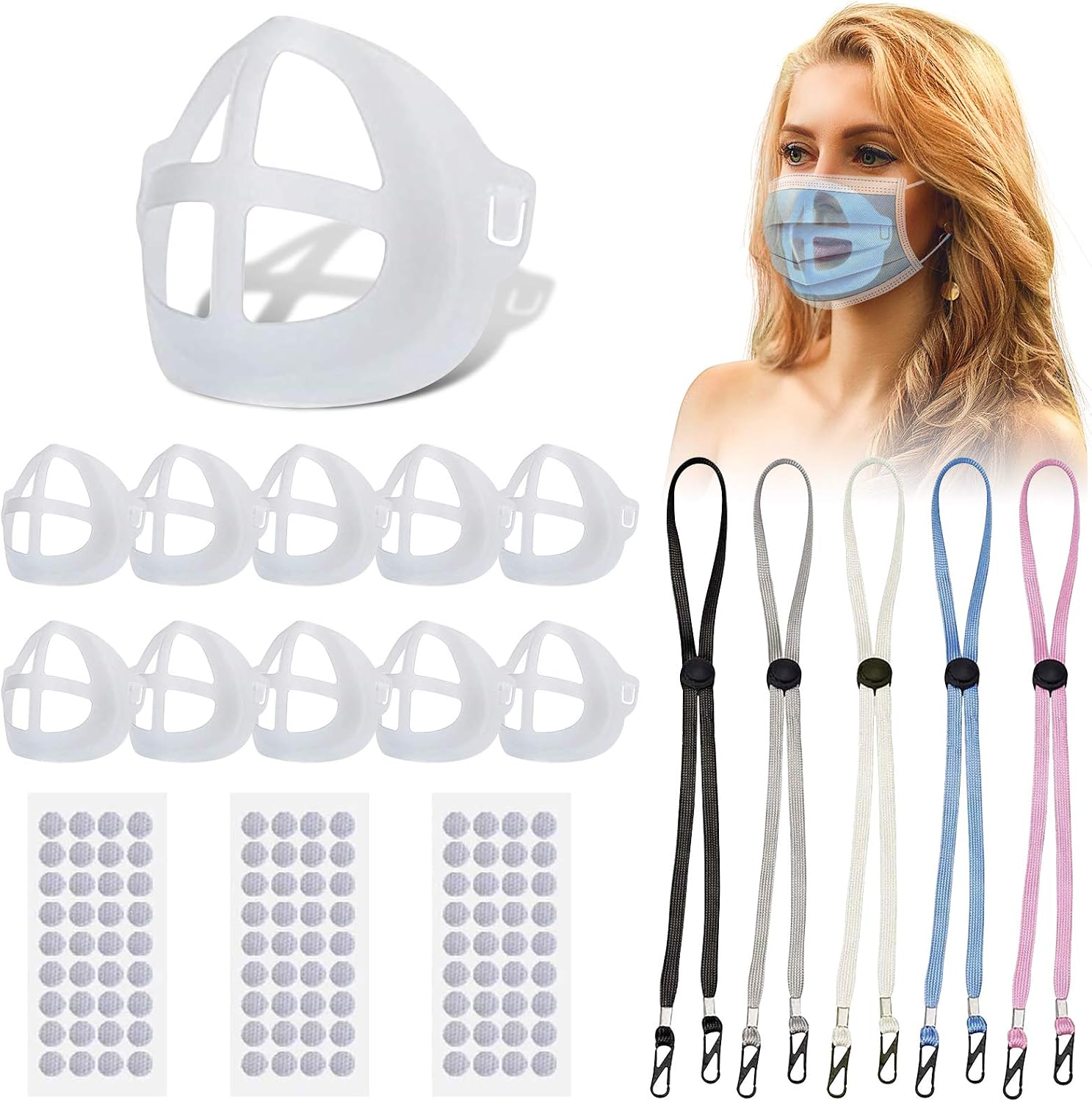 [10+5 PCS] 3D Bracket for Comfortable Mouth Cover Wearing Reusable Washable Cover Accessories Lipstick Protection Stand Internal Support Holder Frame (20PCS) (White) (10 PCS)