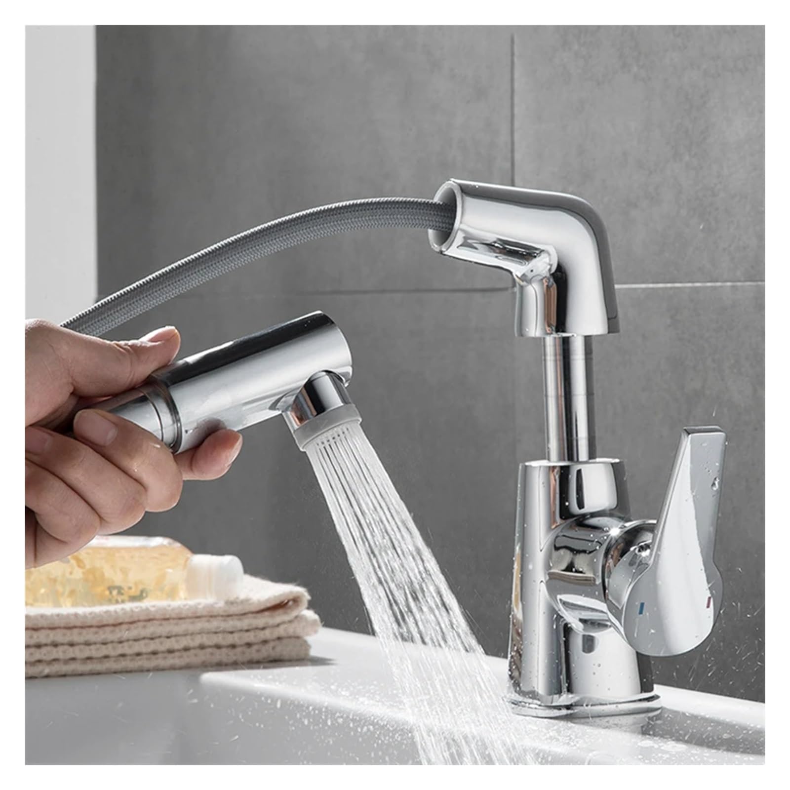 Grifo de lavabo extraíble ZH1YFD en latón negro con 2 mangueras para agua fría y caliente 7