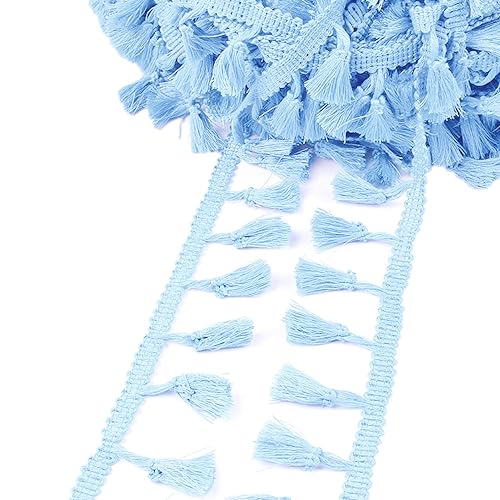 MSCFTFB 20 Yards Mini Tassel Fringe Trim,Boho Tassels Ribbon for Women,1.6inch Wide Sewing Fabric Lace for DIY Jewelry Clothing Bag Curtain Home Party Decor(Sky Blue)