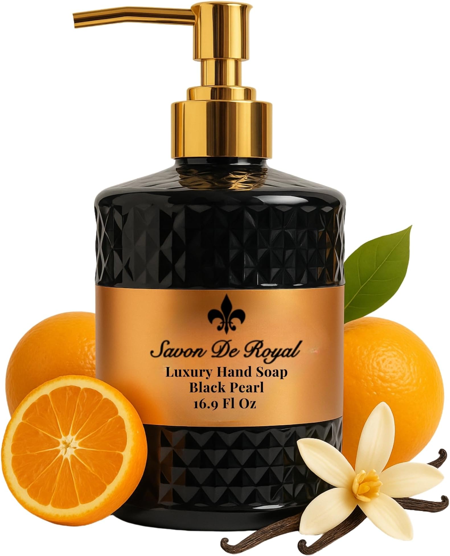 Luxury Liquid Hand Soap, Vanilla - Orange Scent, Moisturizing Vegan Kitchen & Bathroom Soap for Hand Wash, Gentle & Nourishing Formula, Refillable Bottle 16.9 Fl Oz, Black Pearl