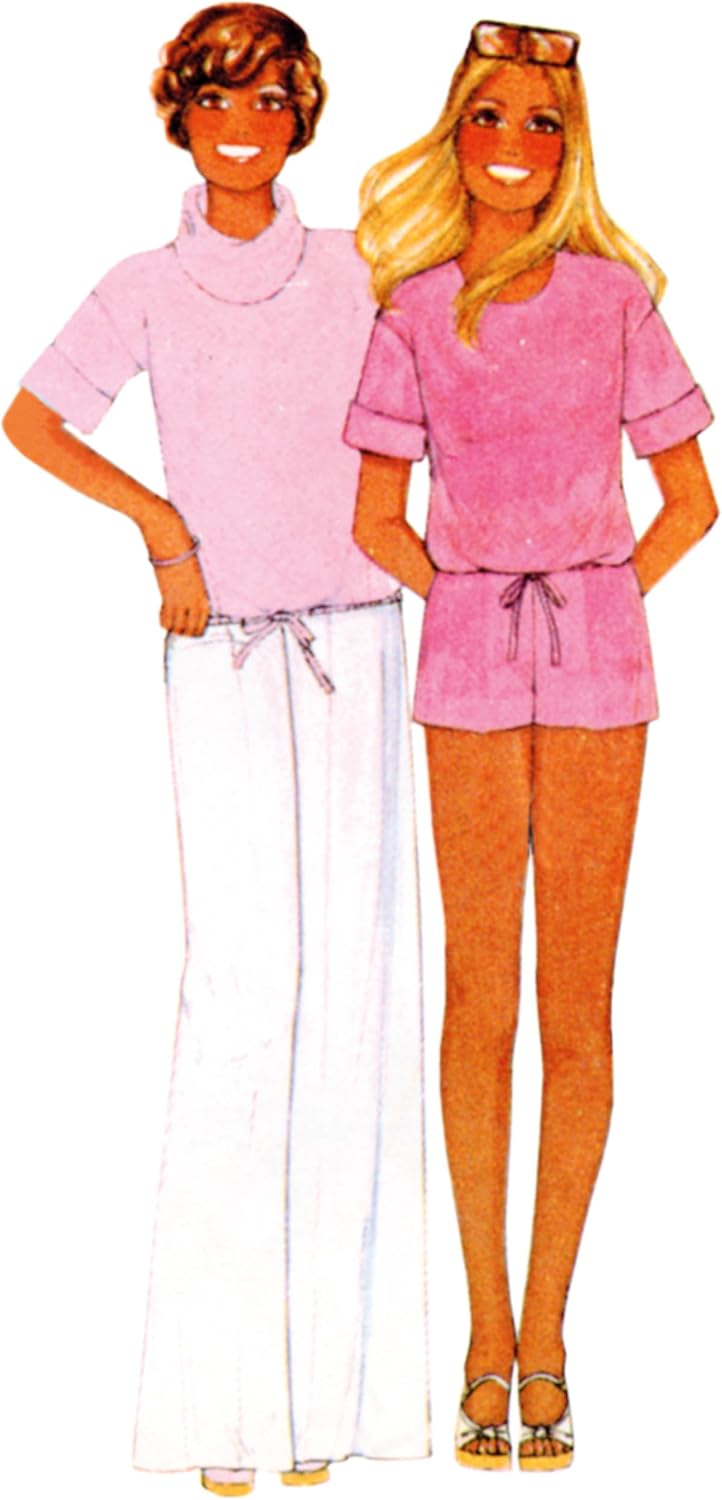 McCall's M8493A Easy-to-Make Vintage 1970's Misses' Knit Tops, Skirt, Pants and Shorts Sewing Pattern Packet, Design Code M8493, Sizes XS-S-M-L