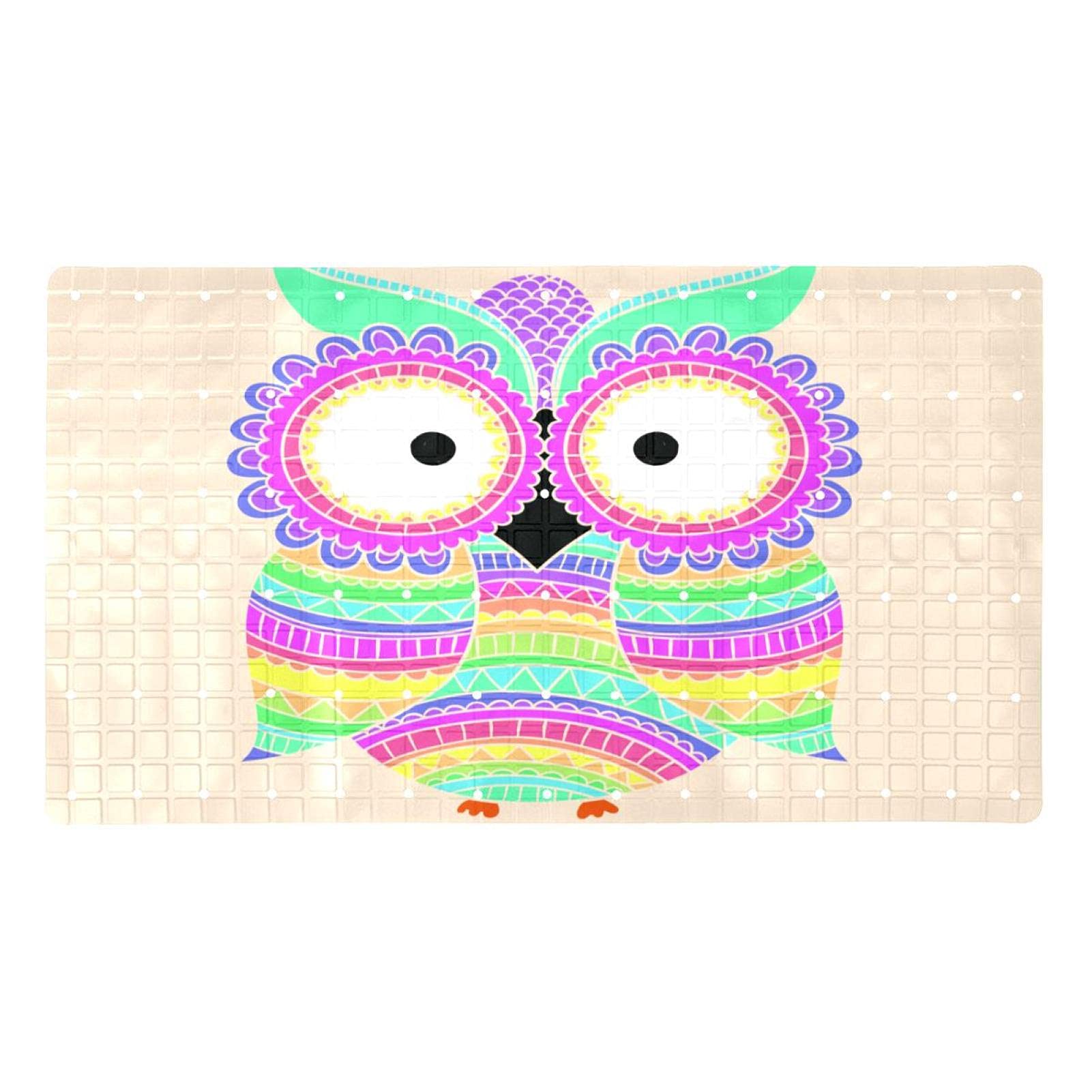 Tapis de bain 120 ventouses antidérapant grand format chouette multicolore