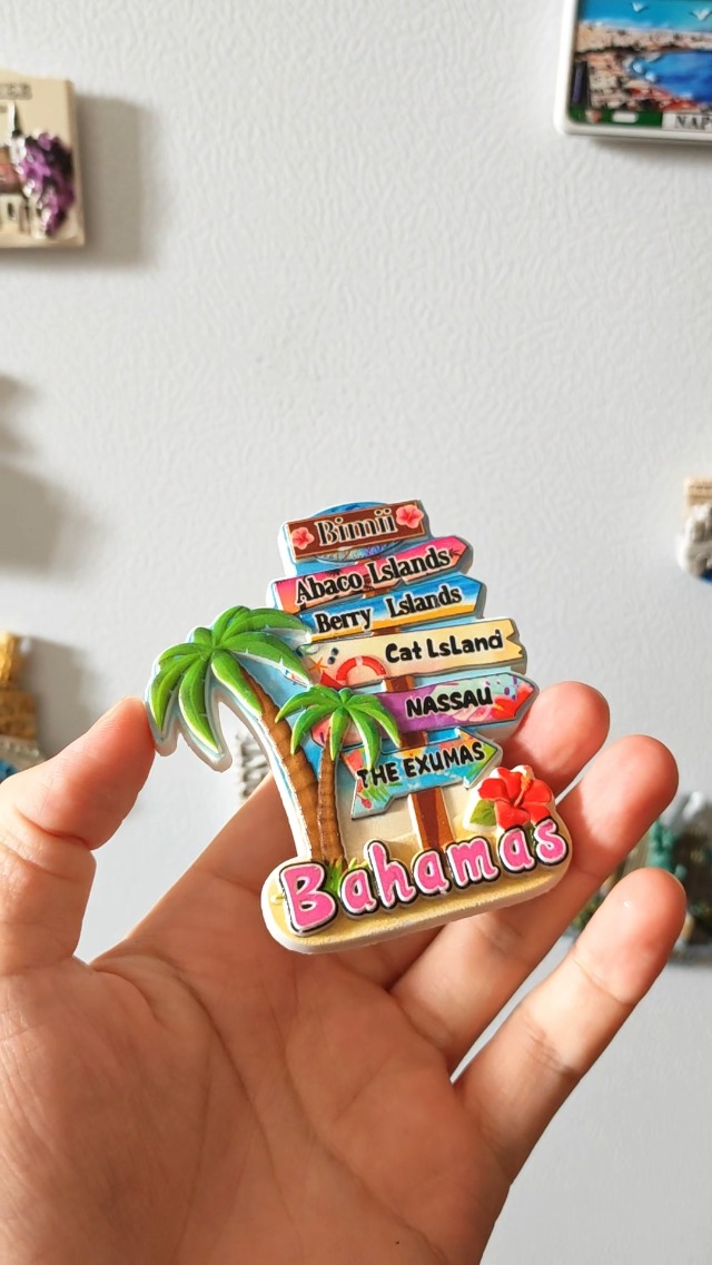 Imán decorativo Bahamas destino resina 3D 7.5 x 8.5 cm miniatura 7