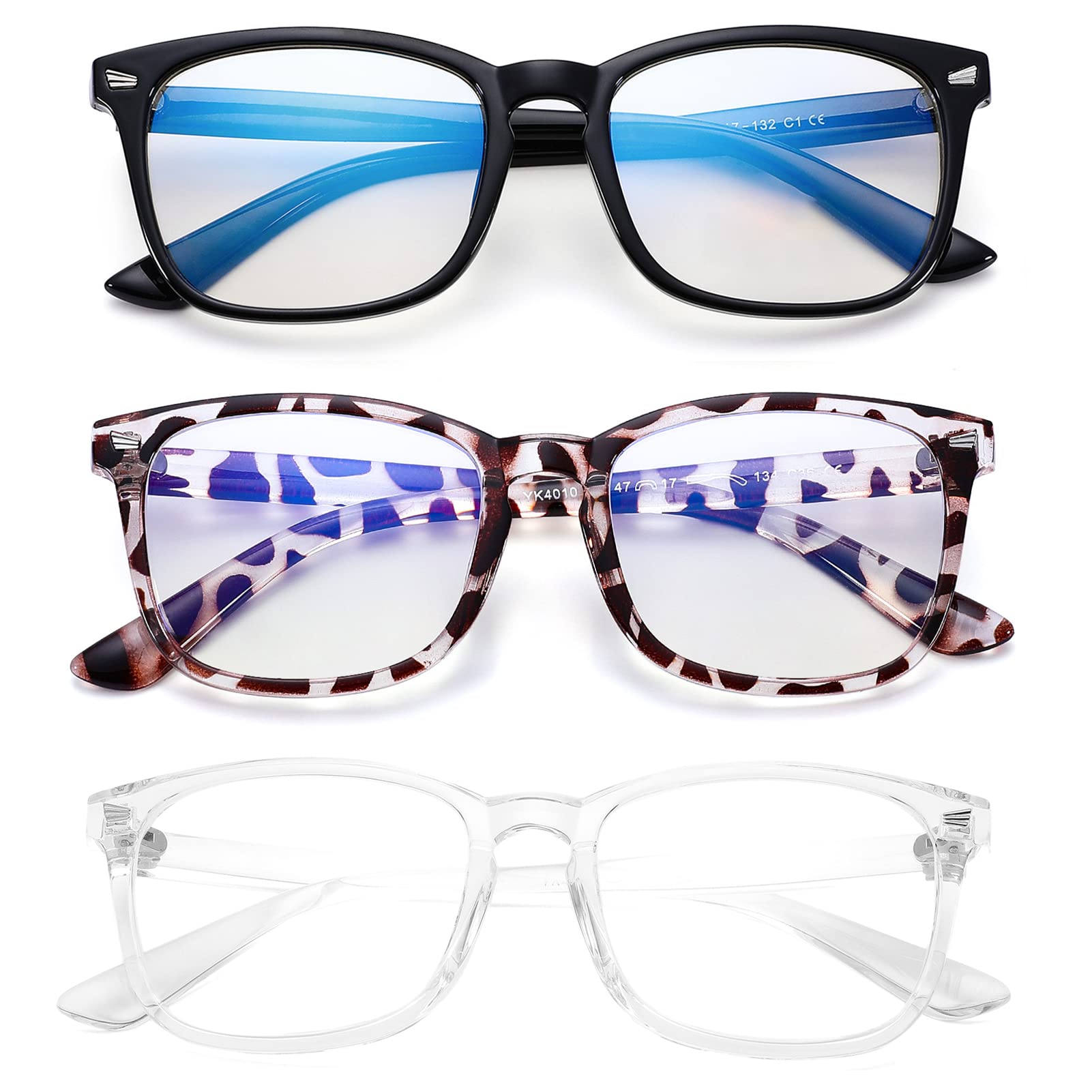 COASION Blue Screen Glasses for Kids Age 3-12, 3 Pack Blue Light Blocking Glasses for Girls Boys Computer Fake Eyeglasses