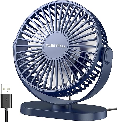 SWEETFULL Ventilador de escritorio USB pequeño silencioso 3 velocidades, mini ventilador portátil personal de rotación de 360 ajustable, accesorios