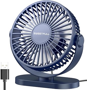 SWEETFULL USB Desk Fan 3 Speeds Quiet & 360  Adjustable Mini Desk Fan Portable Compact Office Cooler for Home Bedroom Travel Outdoor Smaller