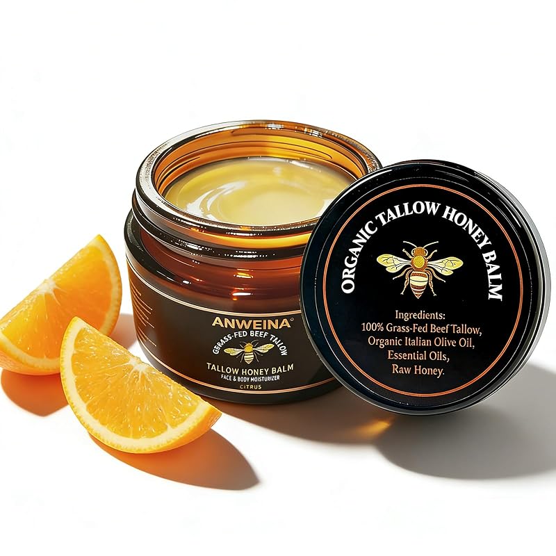 Bálsamo facial de sebo bovino e mel com óleo de oliva e essência cítrica