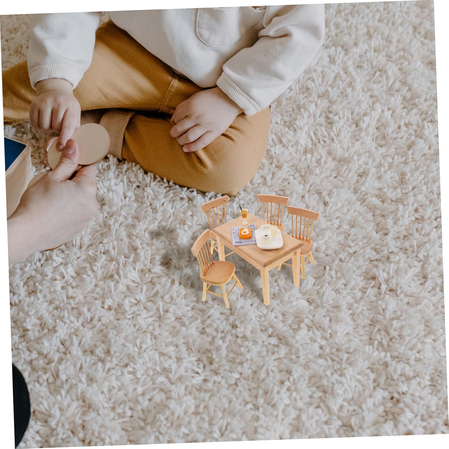 1set Doll House Miniature Chairs and Dining Table Food Props for Kitchen Scene Decoration for Playtime and Photography