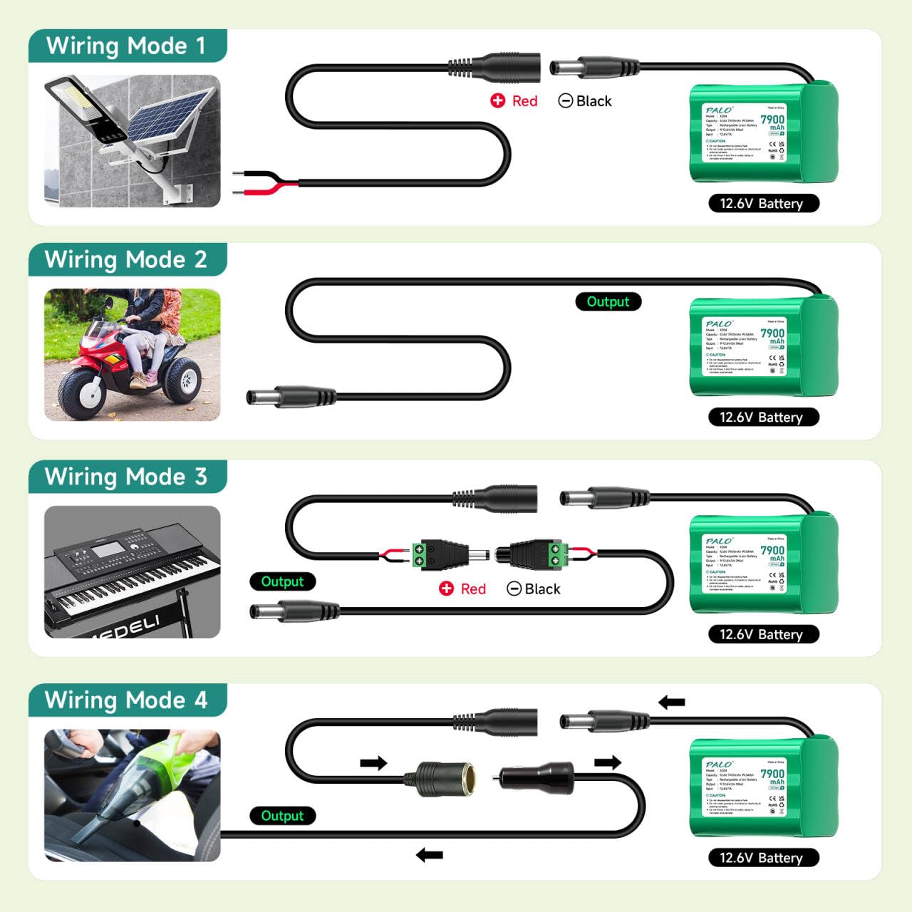 Batería de 12,6 V 7900 mAh CC con cargador para cable de conexión de 12 V, adaptador de red y adaptador de red de coche, para tira de iluminación LED, reproductor de MP3, router, bricolaje