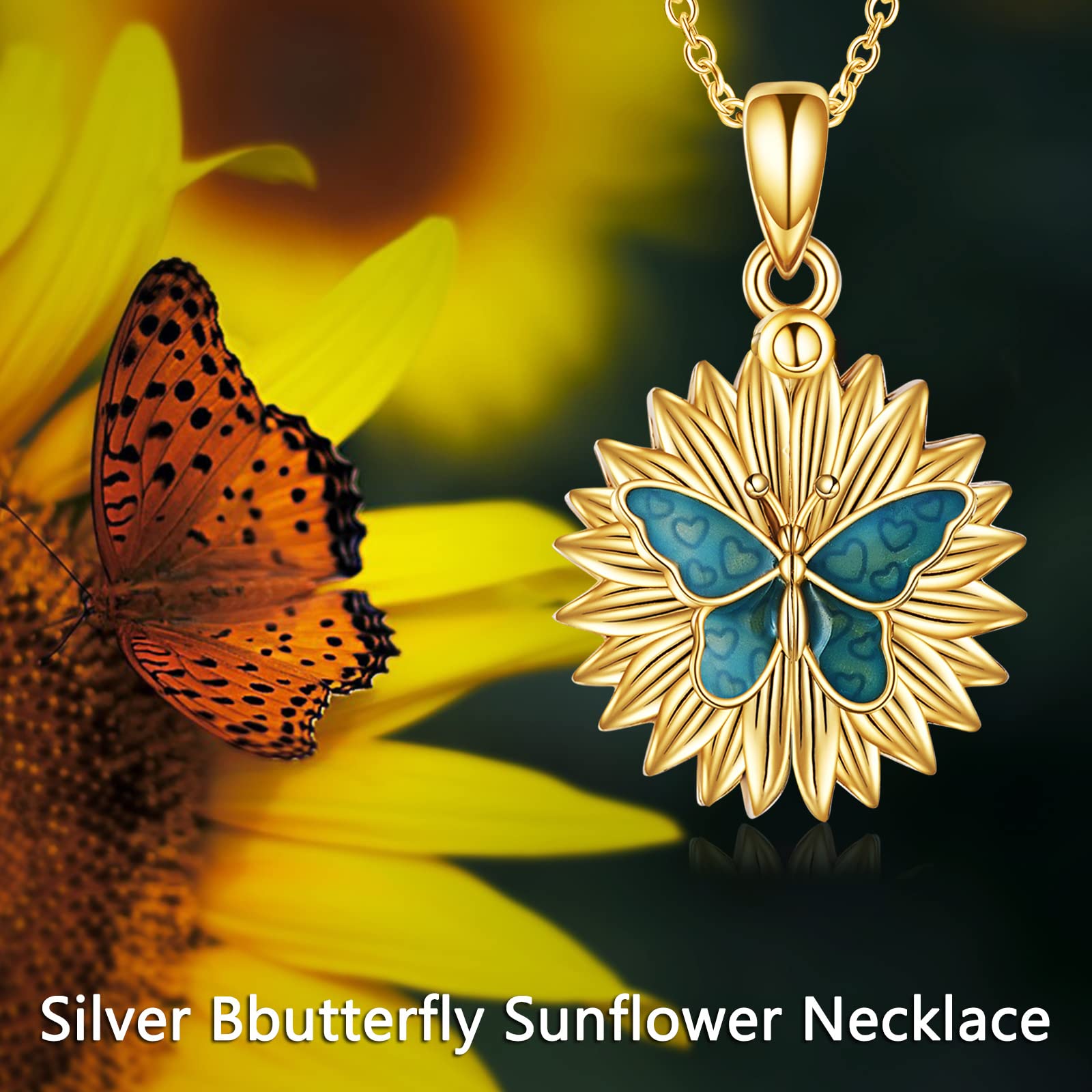 Collana da donna con ciondolo a forma di girasole con medaglione inciso "You are My Sunshine", in argento Sterling 925