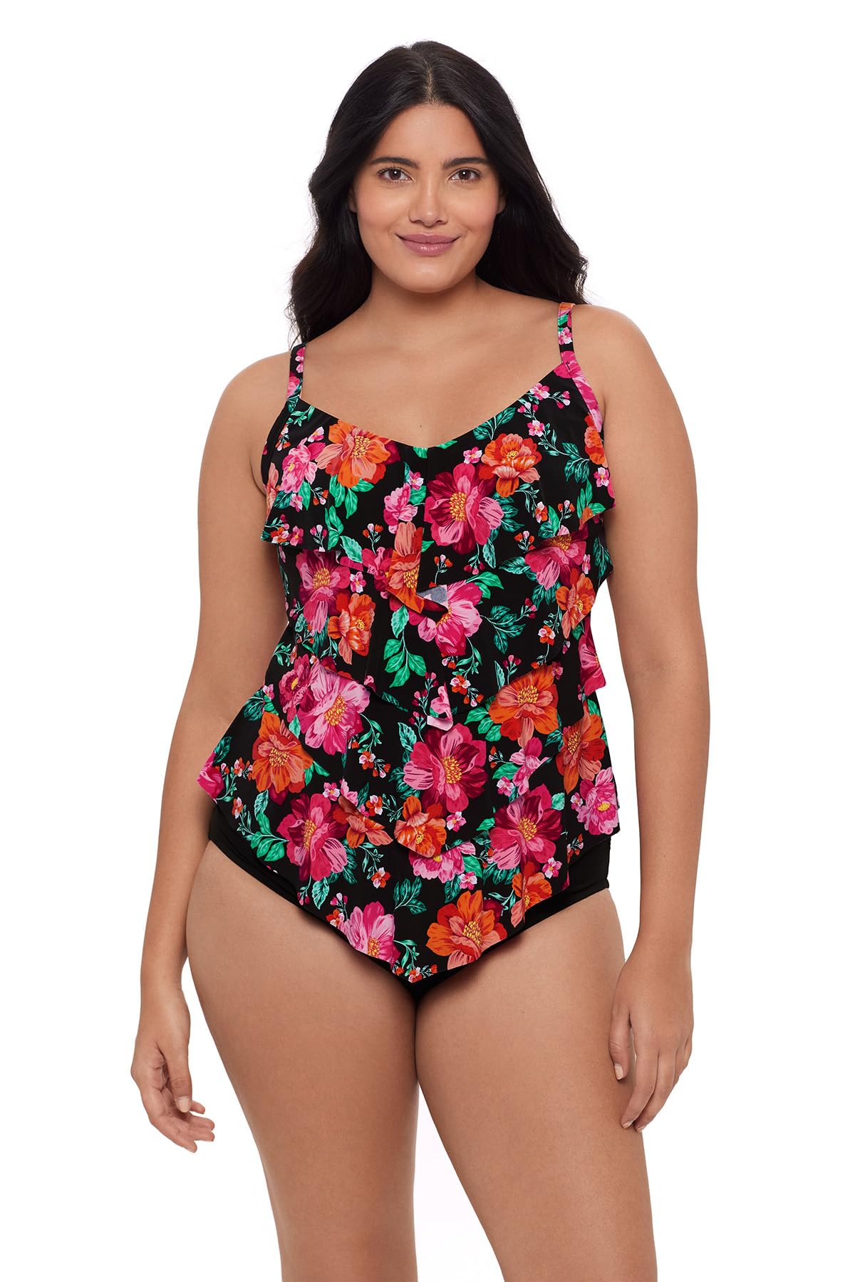 Photo 1 of Trimshaper Womens Adjustable Four Tier Lena Swim Tankini Top with Built-in Bra Support, Hothouse Garden, 8