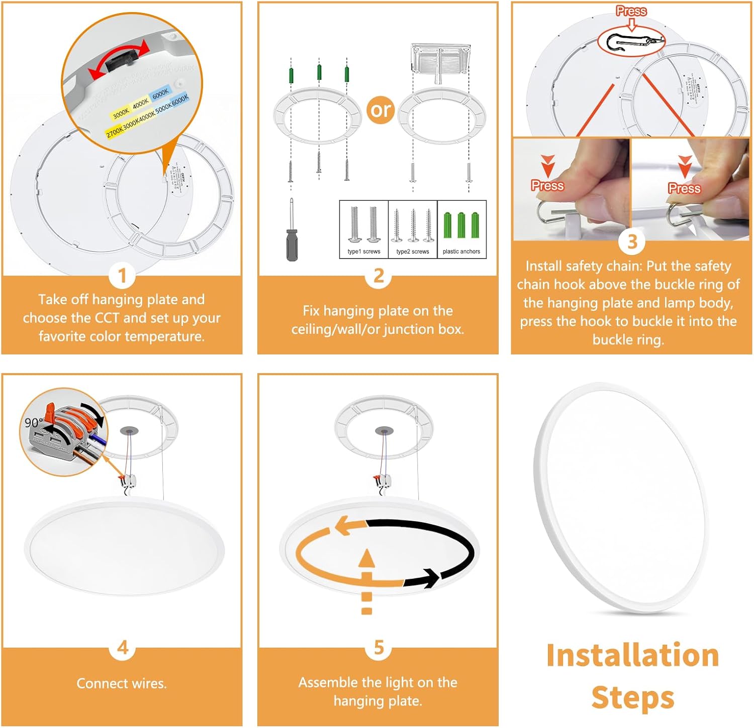 24 Inch Led Ceiling Light Flush Mount, 50W, 5480LM, 3000K/4000K/6000K CCT Selectable Super Slim White LED Ceiling Light, Close to Ceiling Round Flat Panel Light for Hallway, Bedroom, Kitchen, ect