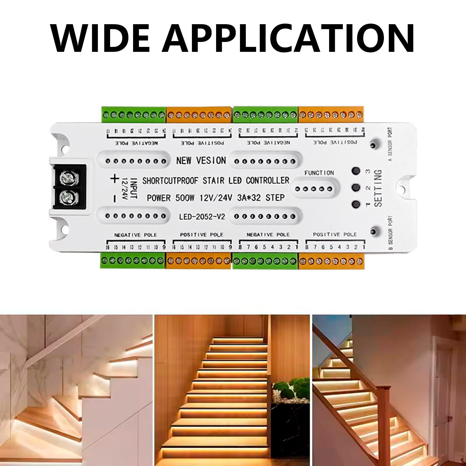 Controller Luci Scale a LED, Sensore di Movimento Controllo Automatico Luci Scale a LED, Protezione da Cortocircuito, 32 Livelli, Luminosità Regolabile per Illuminazione Interna Sotto le Scales
