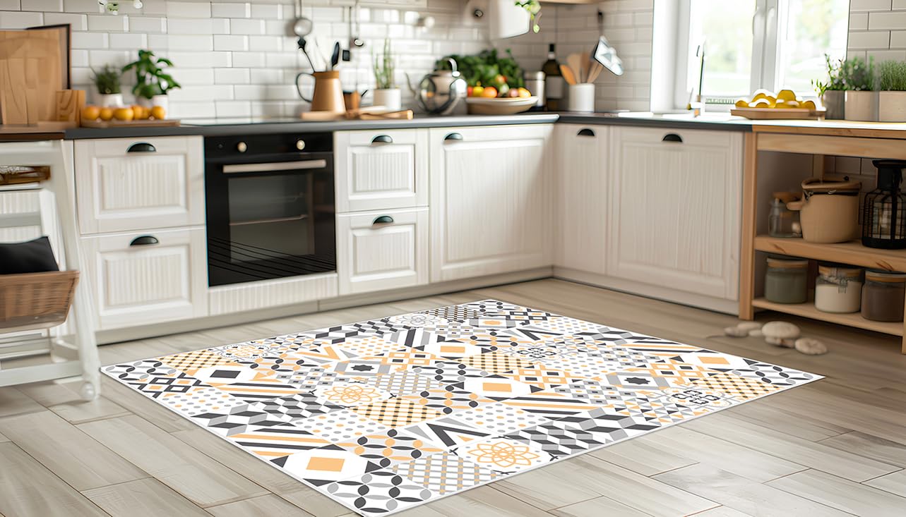 DobleUve Estudio Tapis Vinyle 18 | Jaune | 80x200 cm | Tapis Cuisine | Tapis de Salon Antidérapant Antifongique Ignifuge | Tapis Enfants | Tapis Bain PVC | Tapis PVC