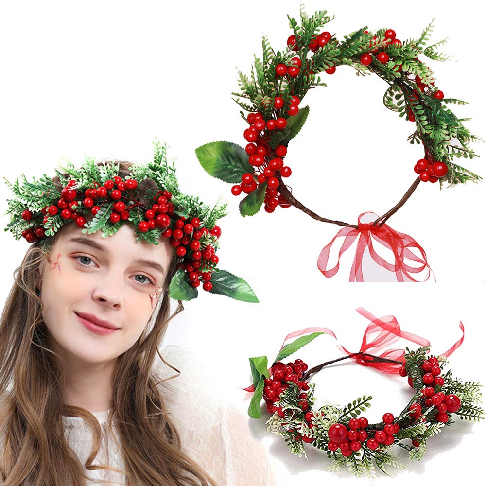Christmas Girls Flower Crown Wreath Fashion Beautiful Artificial Berry Garland Wedding Bridal Women Flower Headband Buy Online In Isle Of Man At Isleofman Desertcart Com Productid 87471388