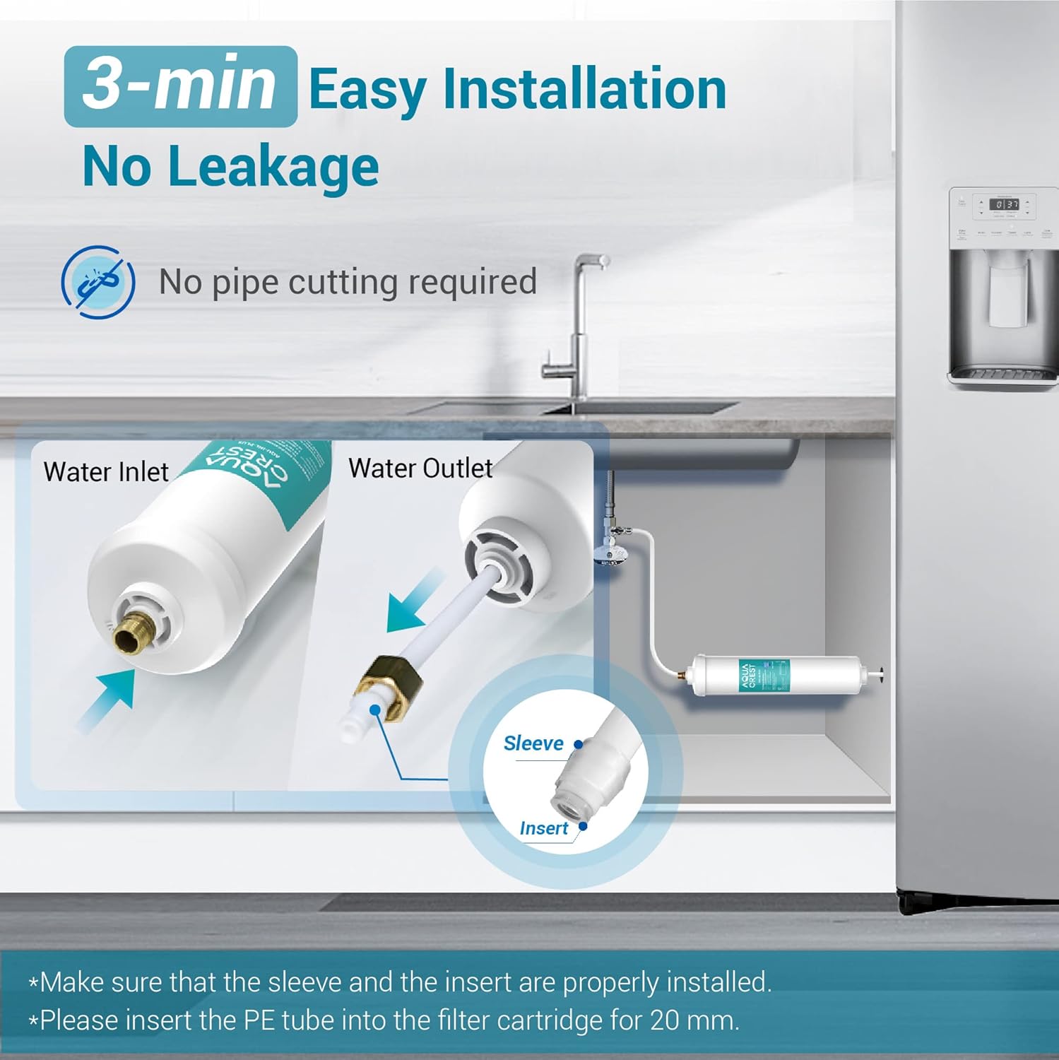 AQUACREST 5 years In-Line Water Filter for Refrigerator and Ice Maker, High Capacity, 1/4-Inch Direct Connect Fittings, Easy Installation, Reduces Chlorine, Bad Taste & Odor - Image 8