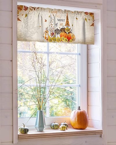 Miniatura 5 de Cenefa de cortina de cocina de gnomo de otoño, cenefa de cortina de calabaza de Acción de Gracias, bolsillo para barra, 1 panel de cenefas pequeñas