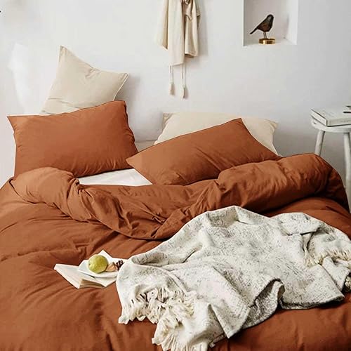 Miniatura 3 de ETDIFFE Juego de edredón de 3 piezas de color naranja quemado, juego de ropa de cama moderno con estética terracota - Suave y ligero caramelo óxido