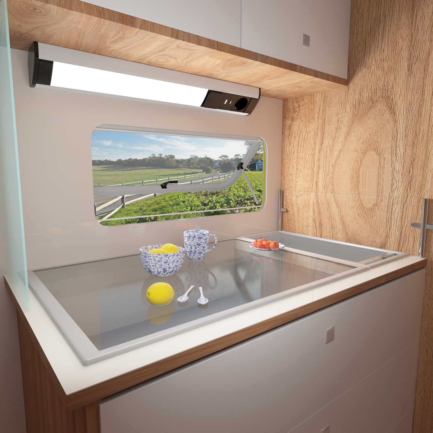 kalb I LED Unterbauleuchte mit Schalter und Steckdose, 230VAC Anschluss, 3000 Kelvin, USB-Port Typ A+C, Aluminium + ABS, IP20 silbergrau