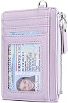 Teskyer Slim Minimalist Wallet, RFID Blocking Credit Card Holder Leather Wallet with Zipper Pocket for Men Women - Lichee Coffee