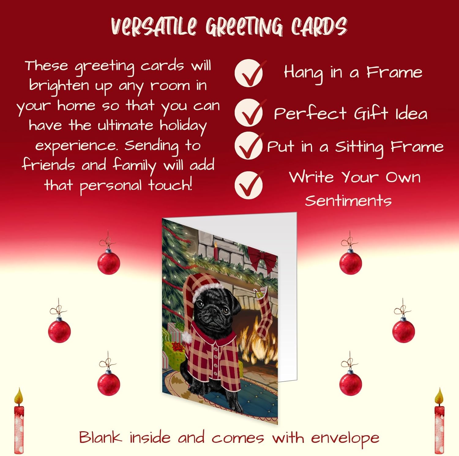 The Stocking Was Hung Christmas - Pug Dog Note Cards - Pets Invitation Cards with Envelopes - Pet Artwork Note Cards for All Occasions GCDC49767 (10 Greeting Cards)