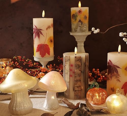 Miniatura 3 de Velas de abedul real sin llama incrustadas con bayas rojas, velas de Navidad sin llama con control remoto, velas tipo pilar que funcionan con