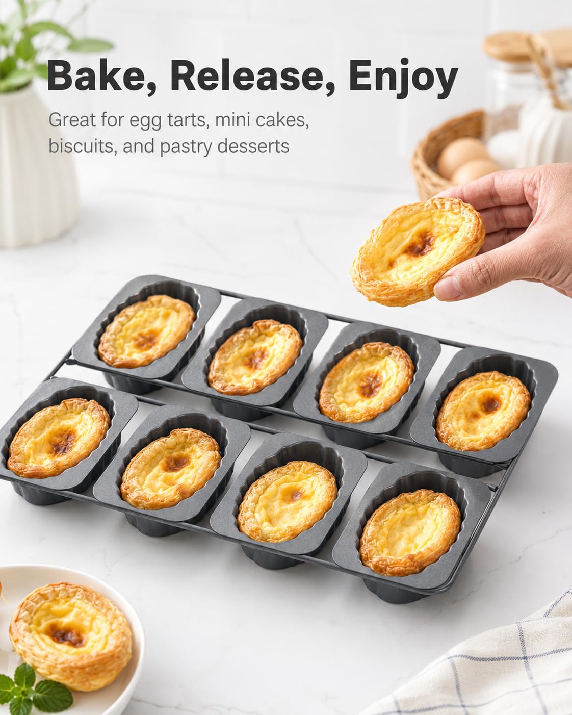 Paquete De 2 Sartenes Ovaladas Para Tarta De 8 Cavidades, Antiadherentes | Paquete de 2 / 8 Cavidades / Sartenes de Tarta Ovaladas / Antiadherentes / Acero al Carbono / Moldes para Hornear