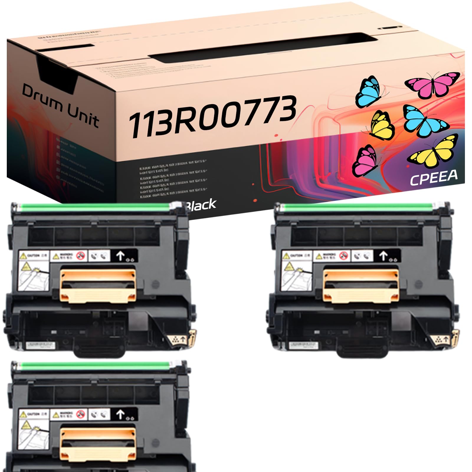 Compatible for Xerox 113R00773 Drum Unit Work for Xerox Phaser 3610N 3610DN WorkCentre 3615DN 3655S 3655X Printers, with Chip, High Yield 200000 Pages, Clear Printing (3 Pack Black)
