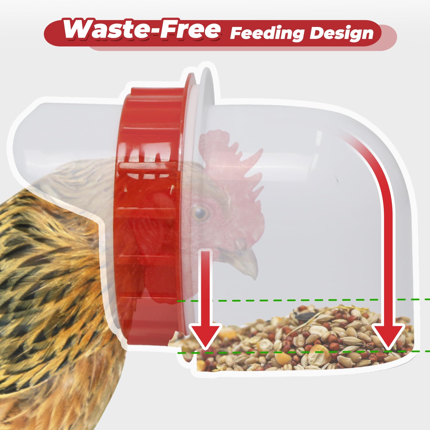 Comedero automático para pollos de 100 libras, gran capacidad, 12 puertos antiresiduos, comedero de metal para aves de corral con soporte de altura ajustable, caja de alimentación impermeable a prueba