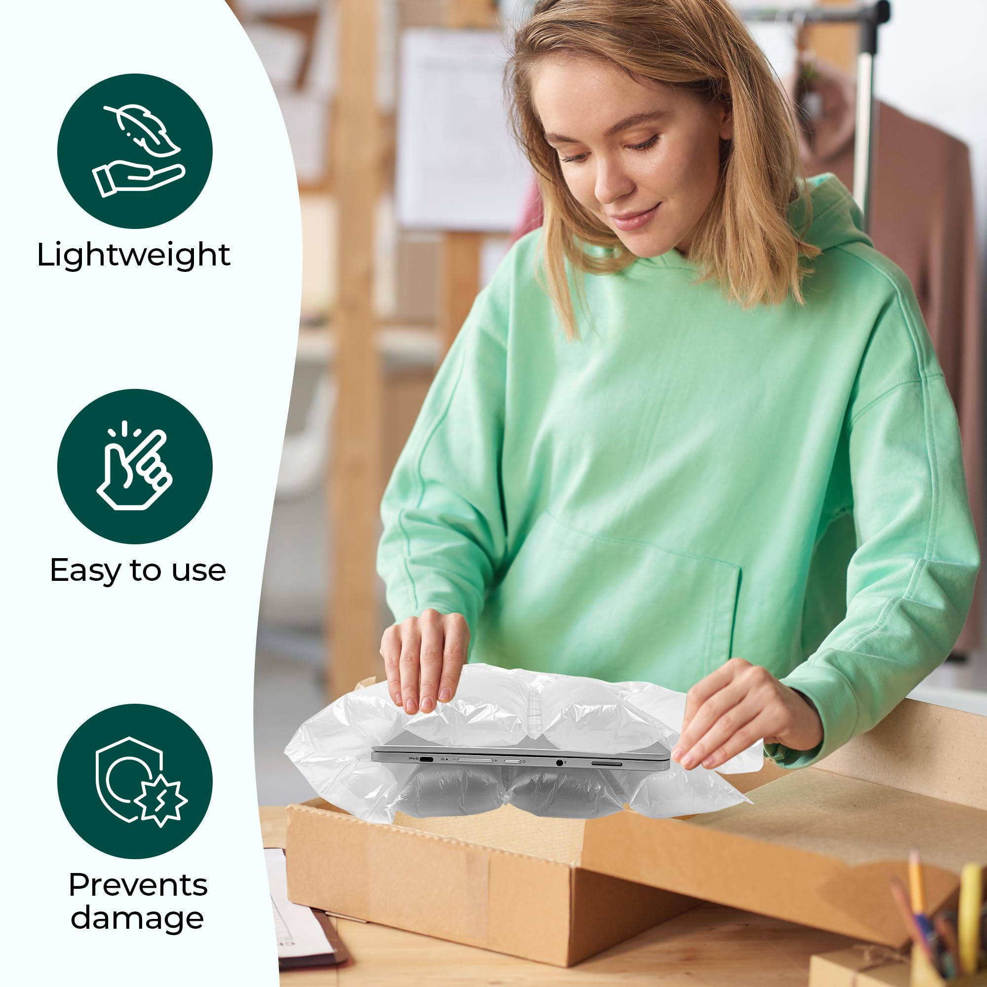 Innovative Haus Nadmuchiwane poduszki powietrzne 330 szt. 4 x 8 do wypełnienia pustki w opakowaniu – w zestawie pompa ręczna. Materiały opakowaniowe do wysyłki i pakowania. Alternatywa dla pakowania