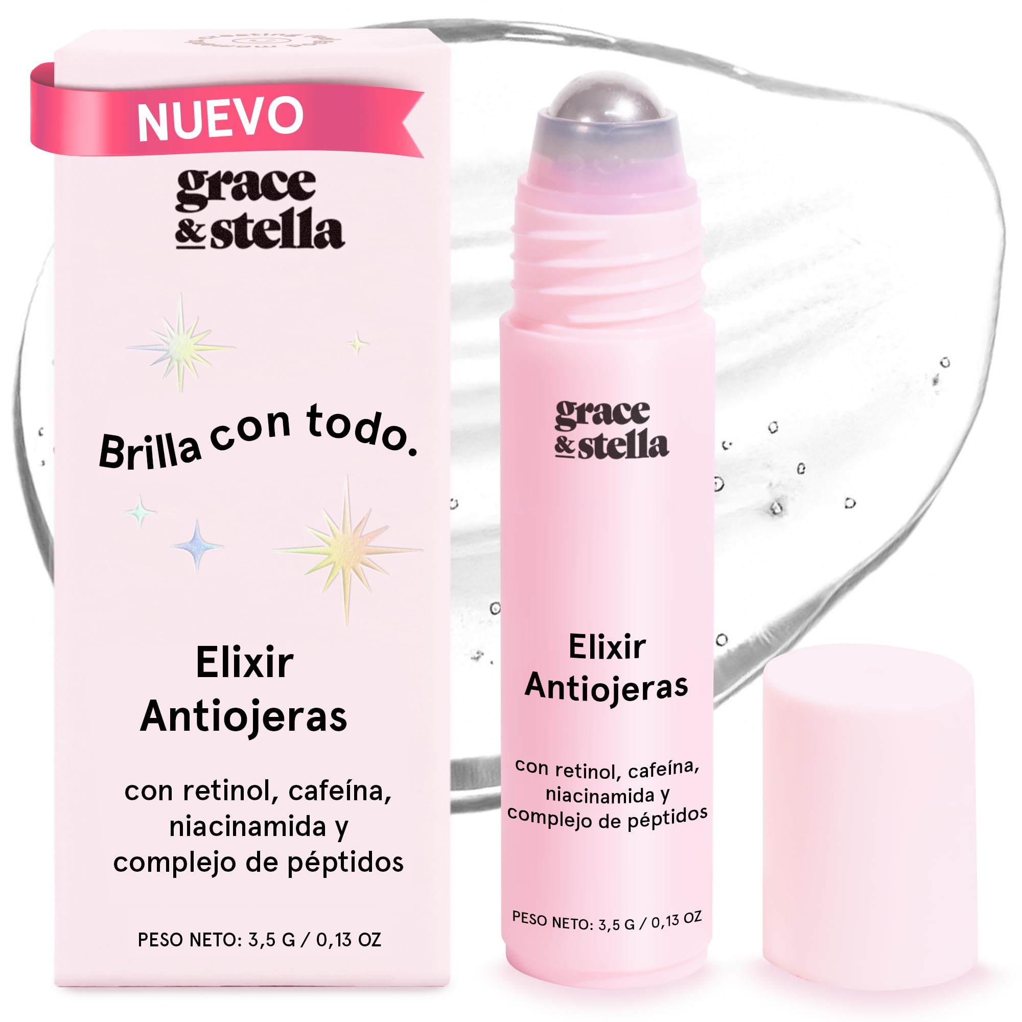 grace & stella Contorno de Ojos Roll On Antiojeras - Sérum Retinol y Cafeína Ojos, Líneas de Expresión y Arrugas - Tratamiento Hidratante Iluminador - Producto Vegano No Testado en Animales (15ml)