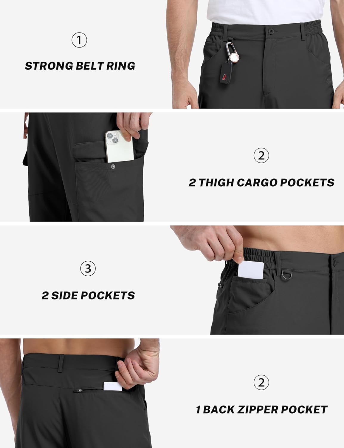 MoFiz Men's Elastic Waist Hiking Pants Lightweight Outdoor Water Resistant Sweatpants with Zipper Pockets - Image 5