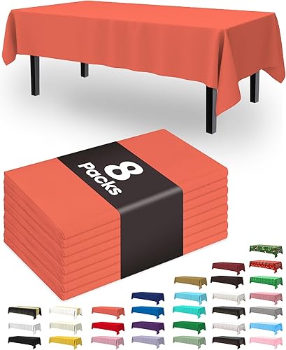 Miniatura 25 de Pureegg Juego de 8 manteles de plástico desechables, 54 x 108 pulgadas, manteles para fiestas, picnic, bodas, manteles decorativos, rectangulares