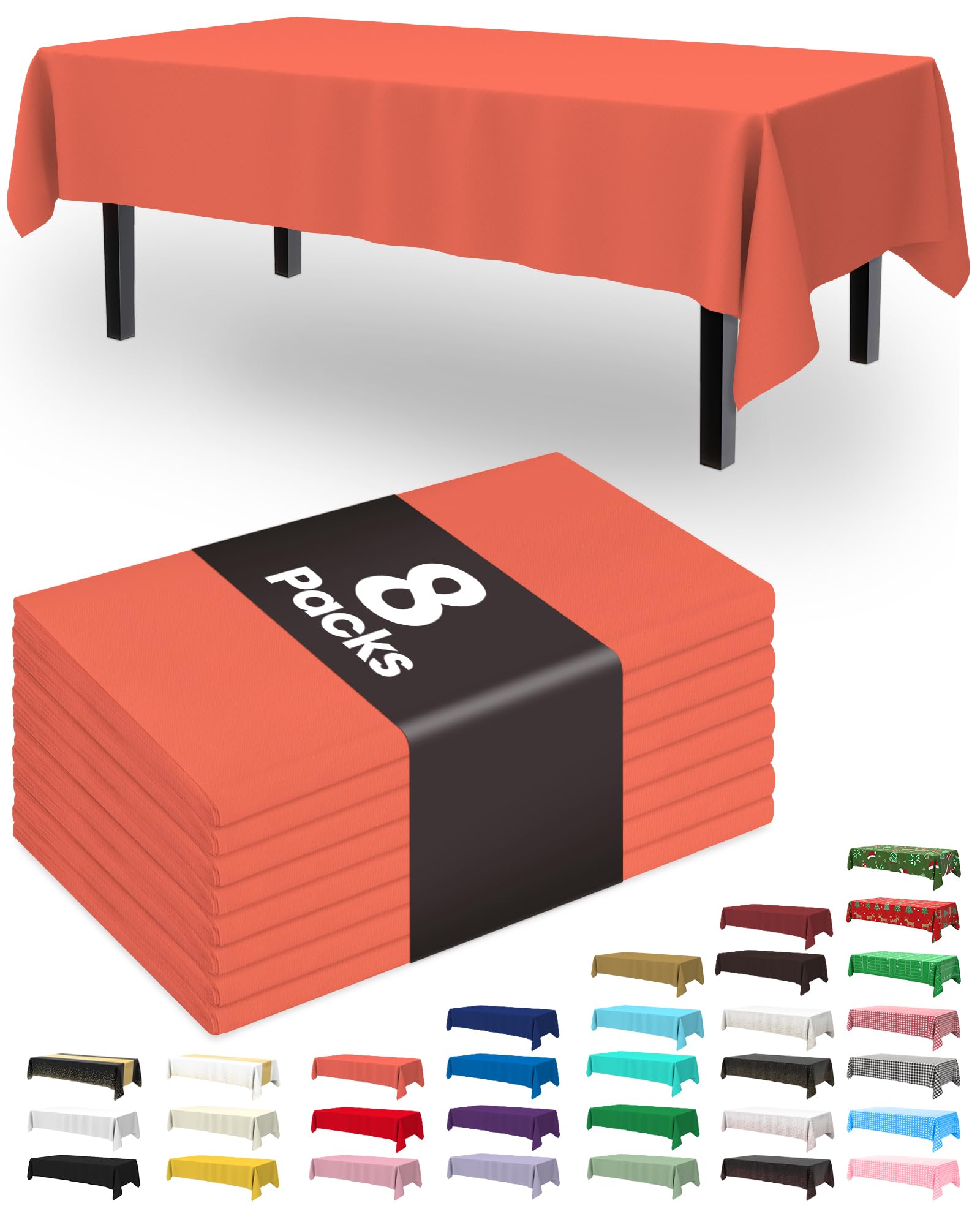 Pureegg Plastic Table Cloth Disposable 8 Pack 54 x 104 Inch, Orange Basic