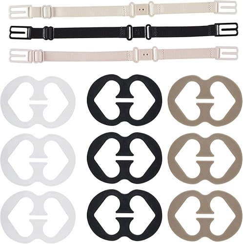 liansheng Clips de correa de brasier, 12 clips de sujetador y correas de sujetador para mujer, color negro, blanco, beige para sujetadores de copa