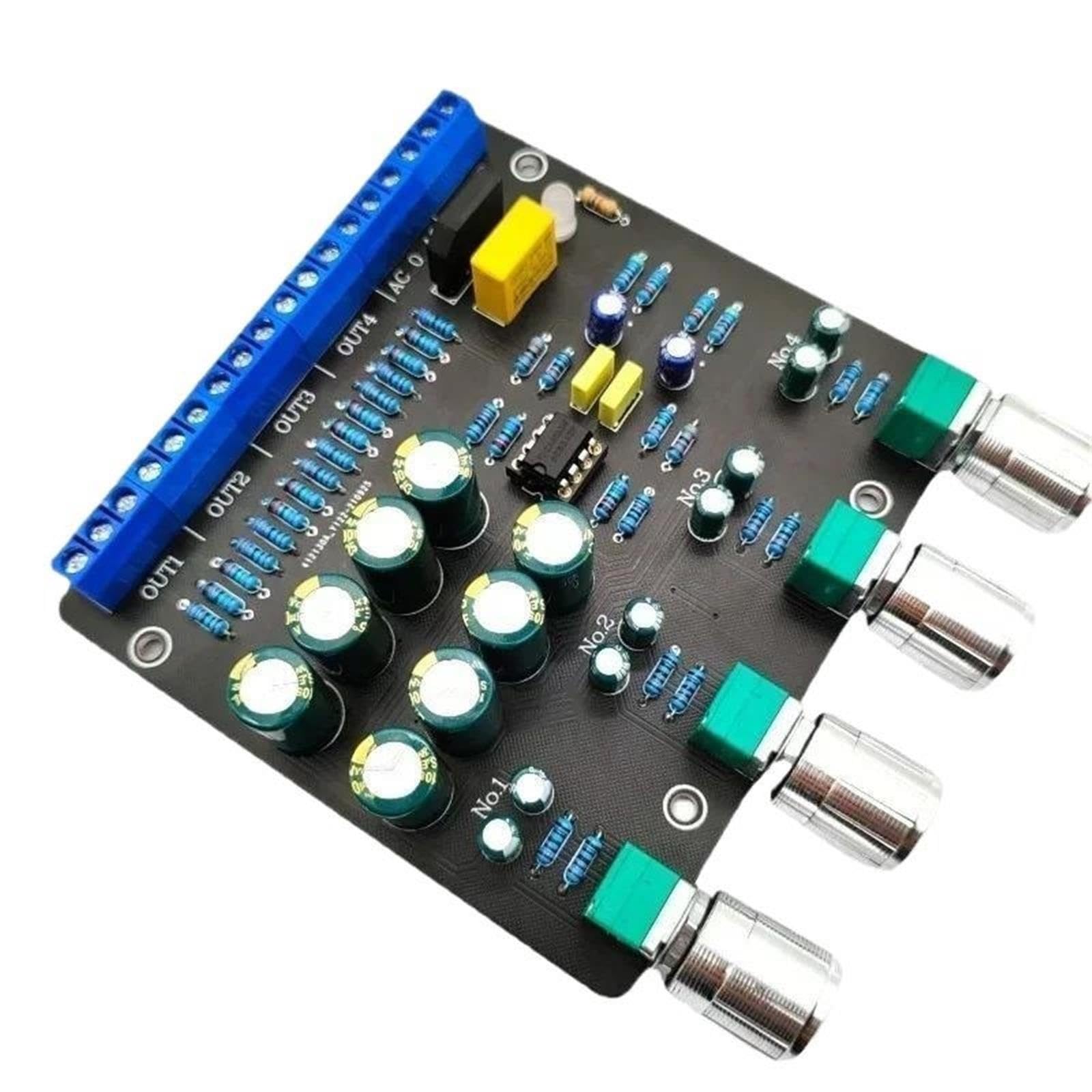 Splitter preamplificatore audio Hifi for NE5532 OP Amp 1 in 4 Out Amplificatore di potenza Home Music Mini Preamplificatore AC12V Doppia alimentazione