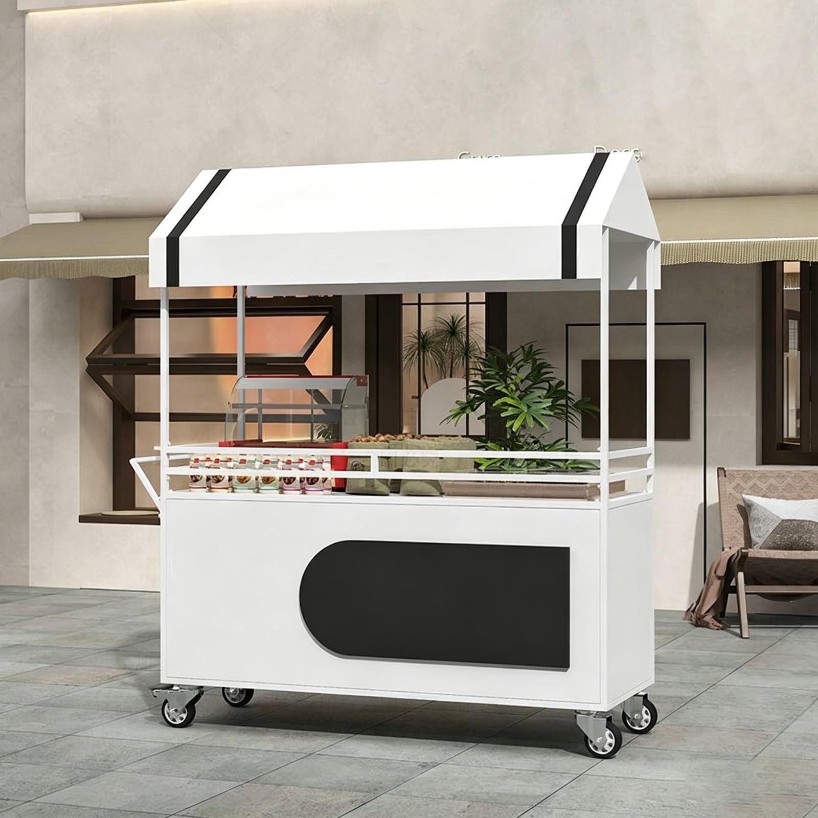 Portable Street Vendor Cart, Mobile Food Carts with 360° swivel wheels