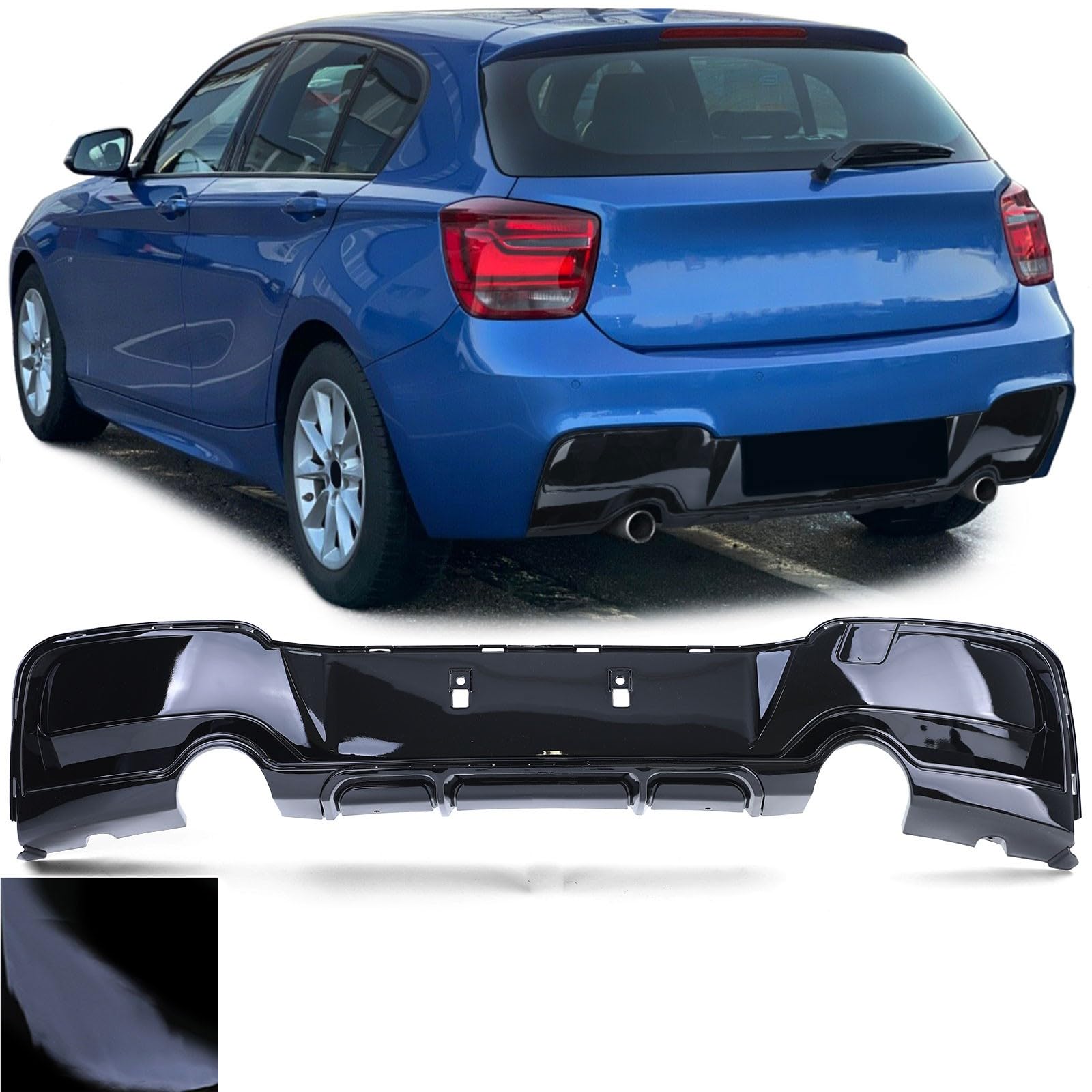 europetuning - DIFFUSEUR Sport Noir Brillant Double Sortie Compatible BMW Serie 1 Type F20 F21 M135i (05926)