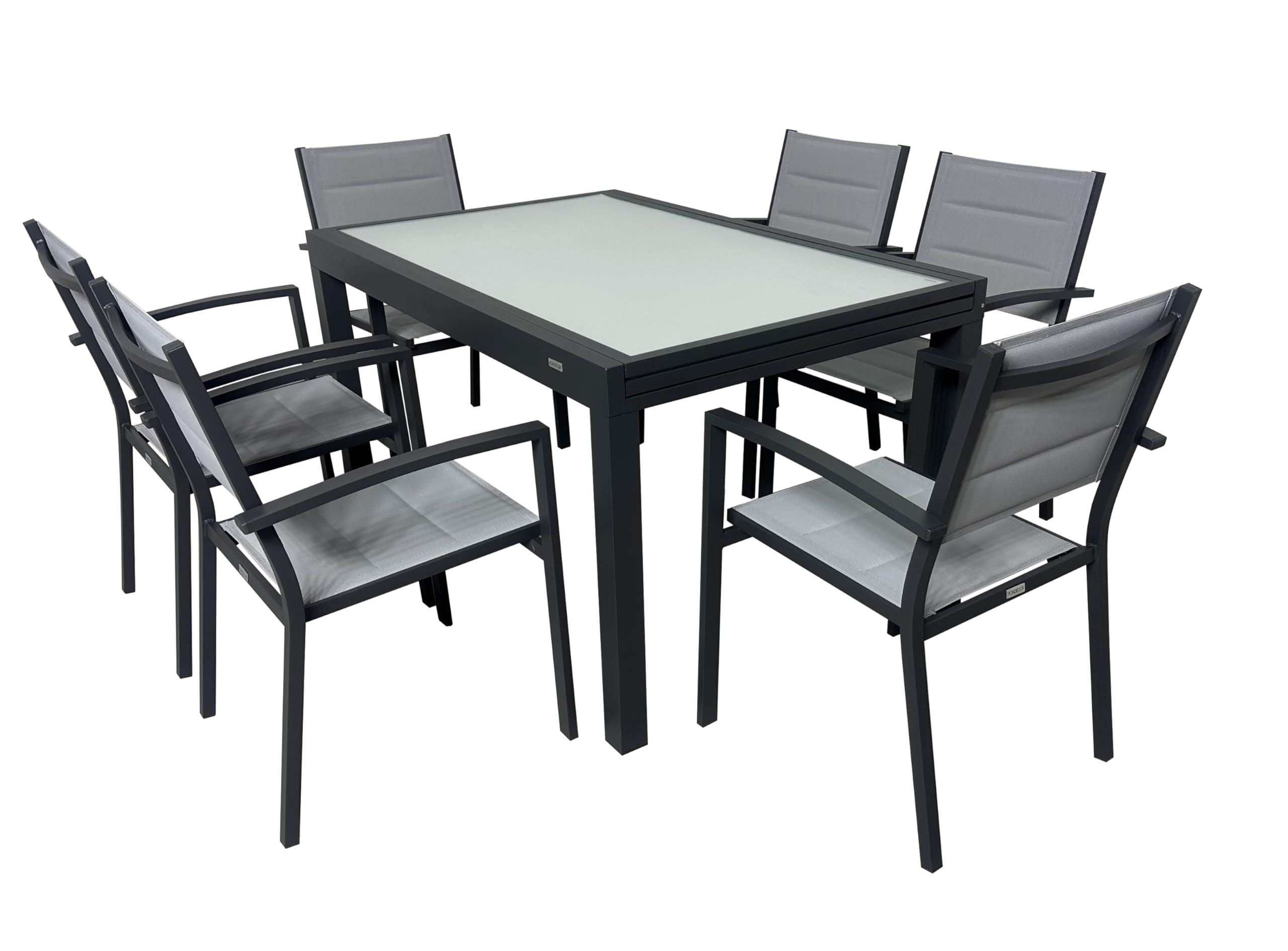 MOMMA HOME Mesa Extensible Jardin Aluminio y Cristal Templado Mesa Comedor Rectangular Extensible de Exterior Al Aire Libre 6-10 Personas Medidas 135/270x90 cm
