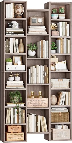 Miniatura 7 de FOTOSOK Estante de torre de almacenamiento de medios de 8 niveles de triple ancho, estante grande de almacenamiento de CD y DVD de 71 pulgadas con