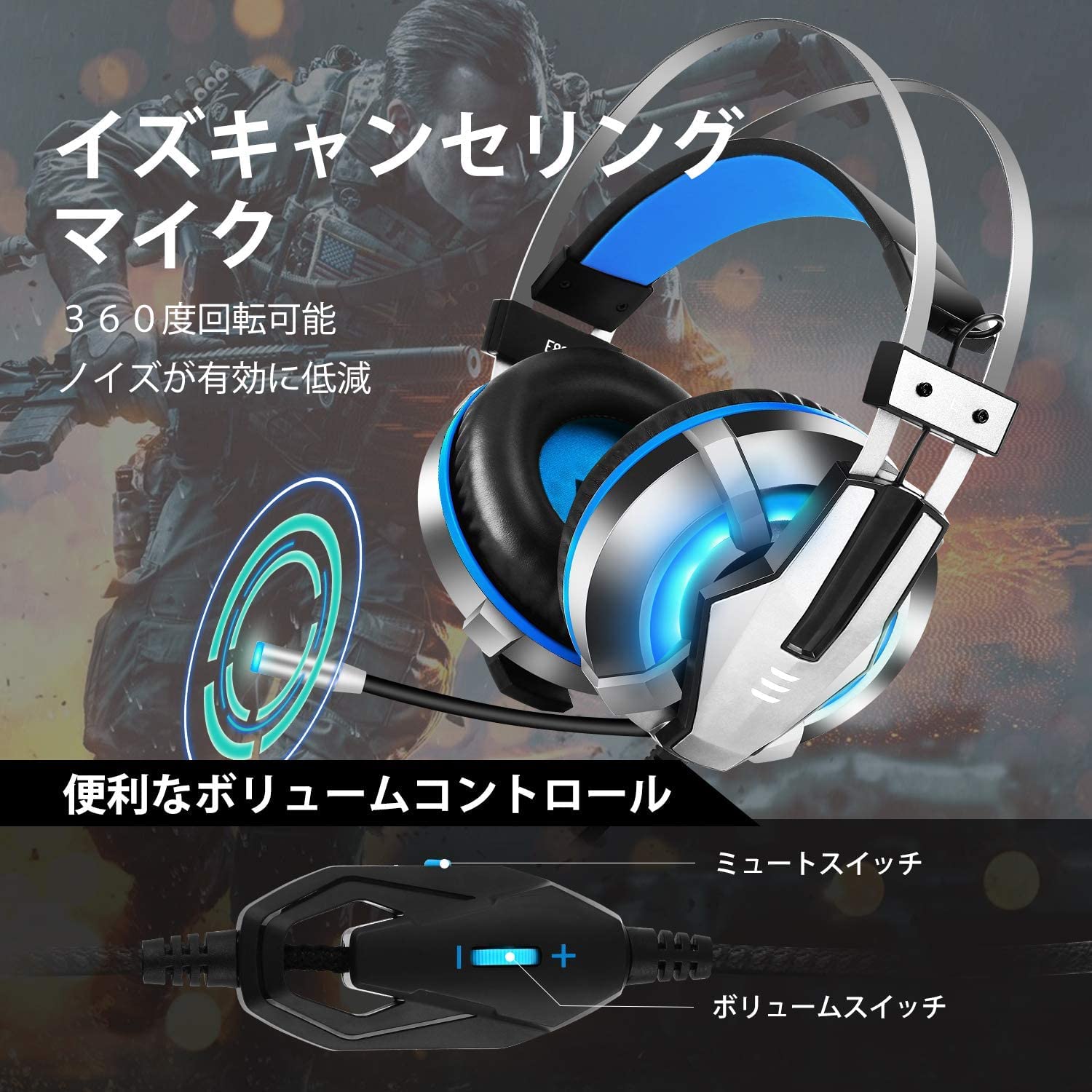 Amazon.co.jp: EKSA ゲーミングヘッドセット ゲームヘッドホン