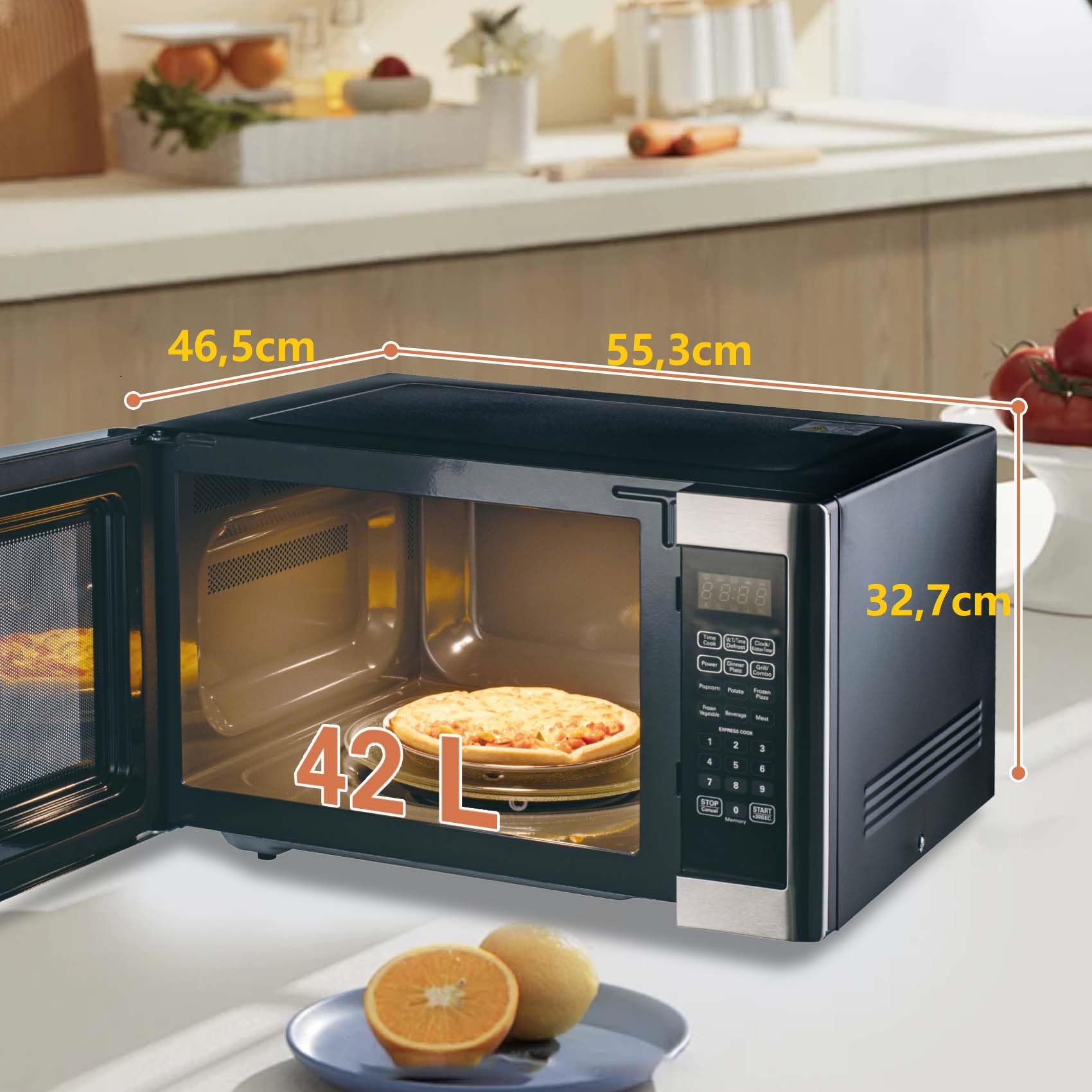 Four Micro-ondes Grill, 42L, 1100W, Grill jusqu'à 1400W, Cuisson Combinée, 11 Niveaux de Puissance, Multifonctions, Plateau Tournant, Cuisson Maximum 99min et 99s