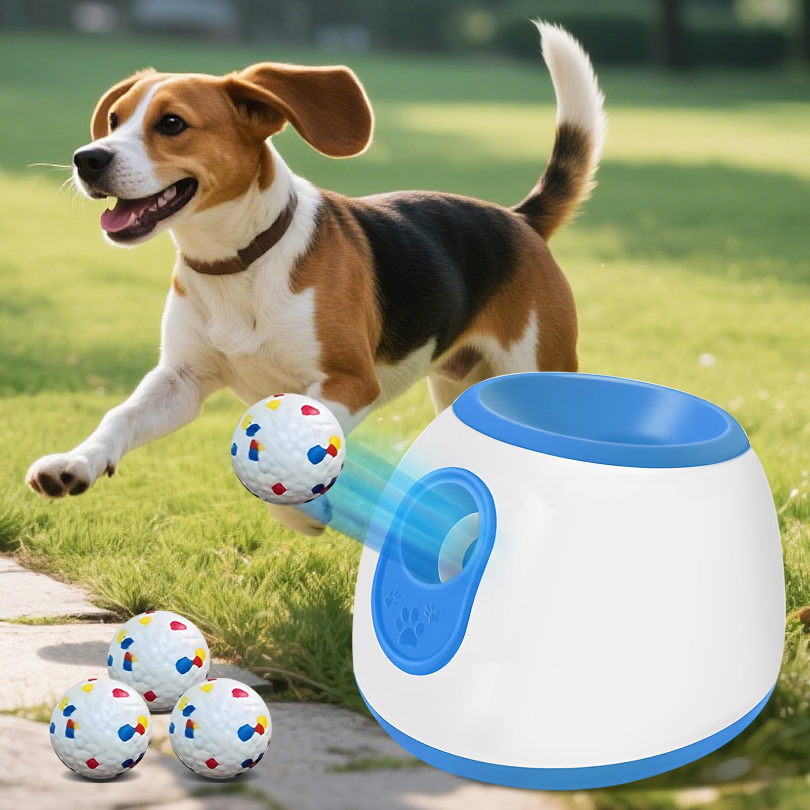 Automatic Ball Launcher for Dogs - Interactive Dog Ball Launcher with 3 Adjustable Distances(10ft/20ft/30ft),Balls Thrower for Dogs with 3 Etpu Sphere for Small & Medium Puppy